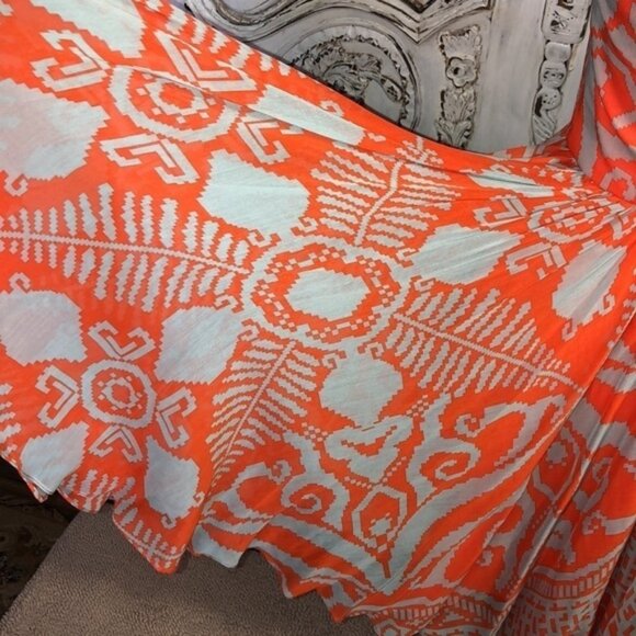 Milly of New York Orange and Beige Spaghetti Strap Waisted Fit and Flair Dress - Picture 9 of 13